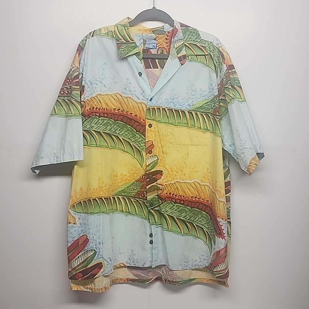 Campta vintageTiki Island szXL 100%cotton vibrant Hawaiian short sleeve shirt.